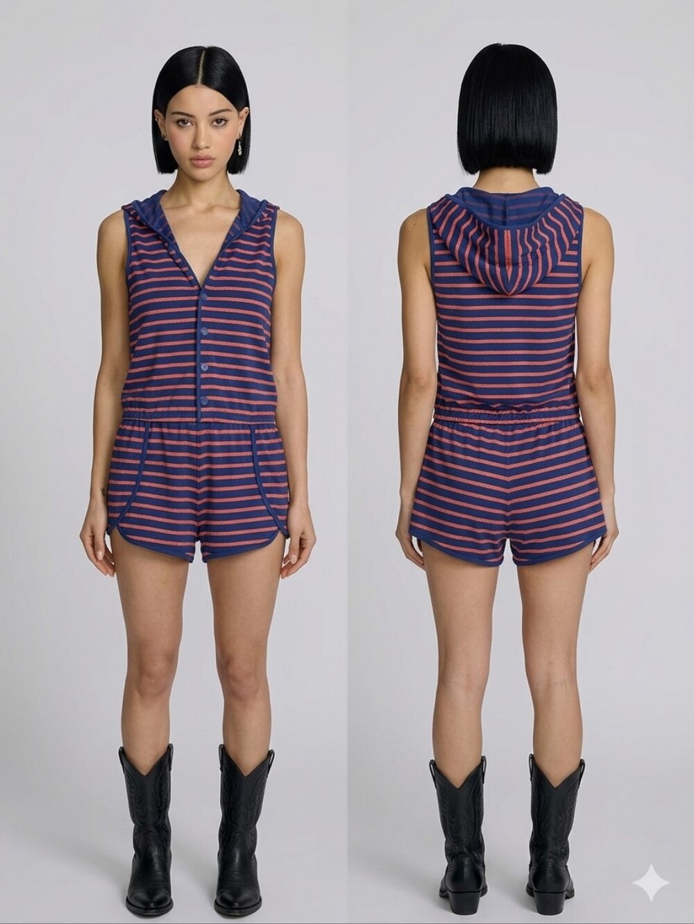 Marc by Marc Jacobs Striped Cover Up Romper in Navy & Coral